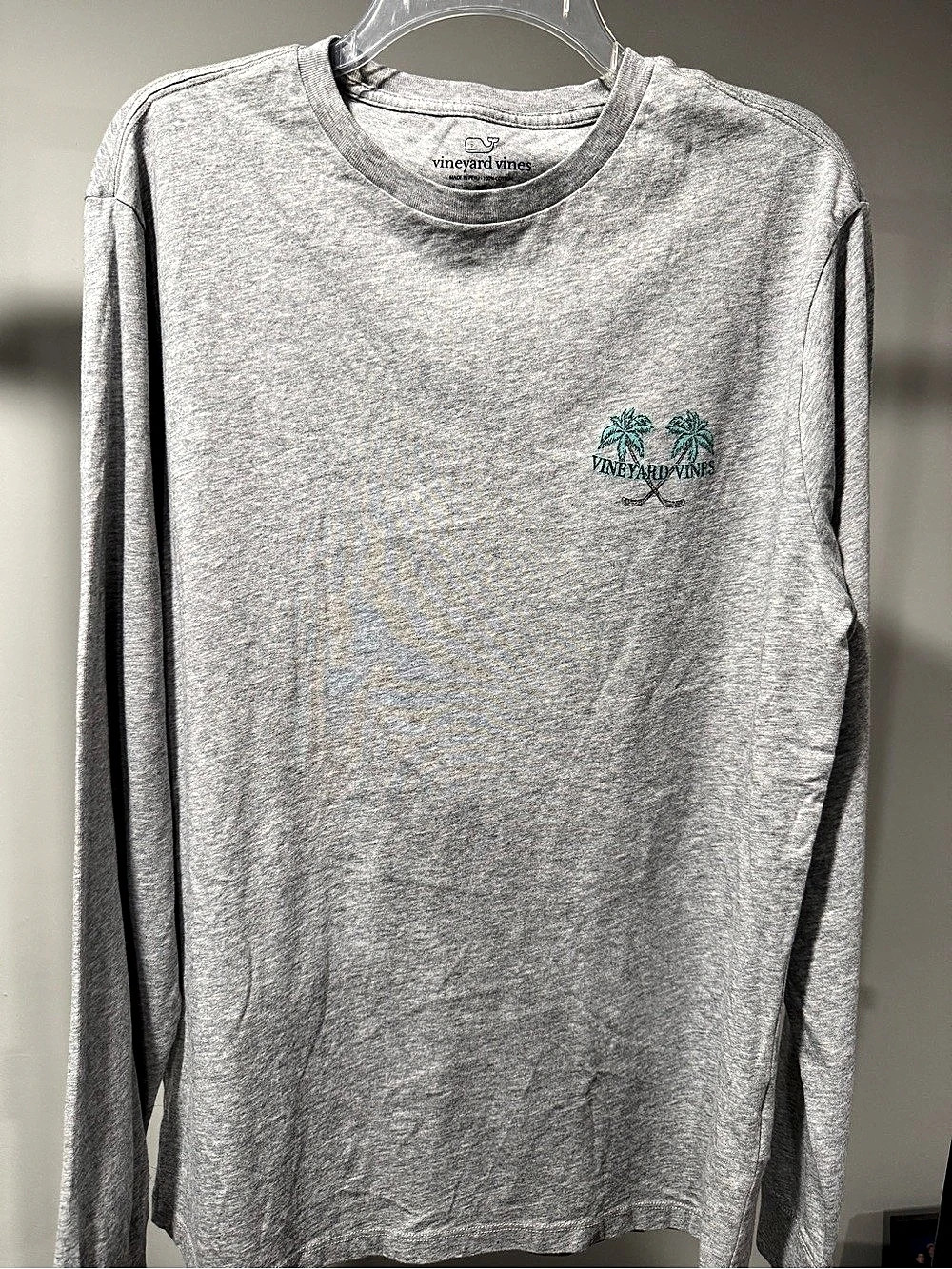 Vineyard Vines Palm Hockey League Long-Sleeve Pocket T-Shirt Gray Medium
